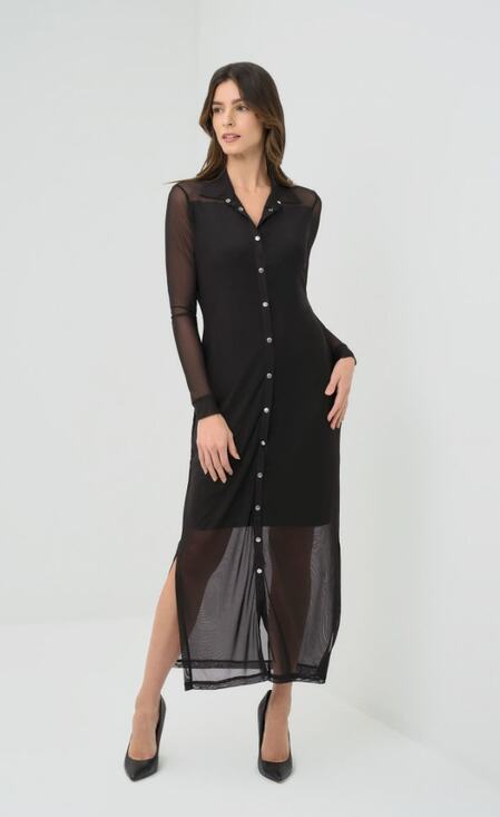 Anatomie Dresses & Skirts - Anatomie Dress Small Colette Mesh Overlay Shirt Maxi Black Sheer Elegant Chic